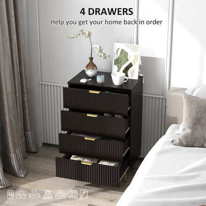 Modern 4 Drawer Dresser, Black with Gold Legs, Bedroom Chest, Black, Gold Storage Cabinets at Gallery Canada