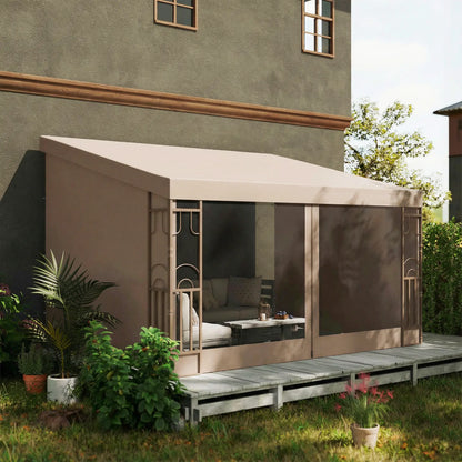 10' x 13' Wall Pergola, Outdoor Gazebo with Curtains, Nettings, Khaki