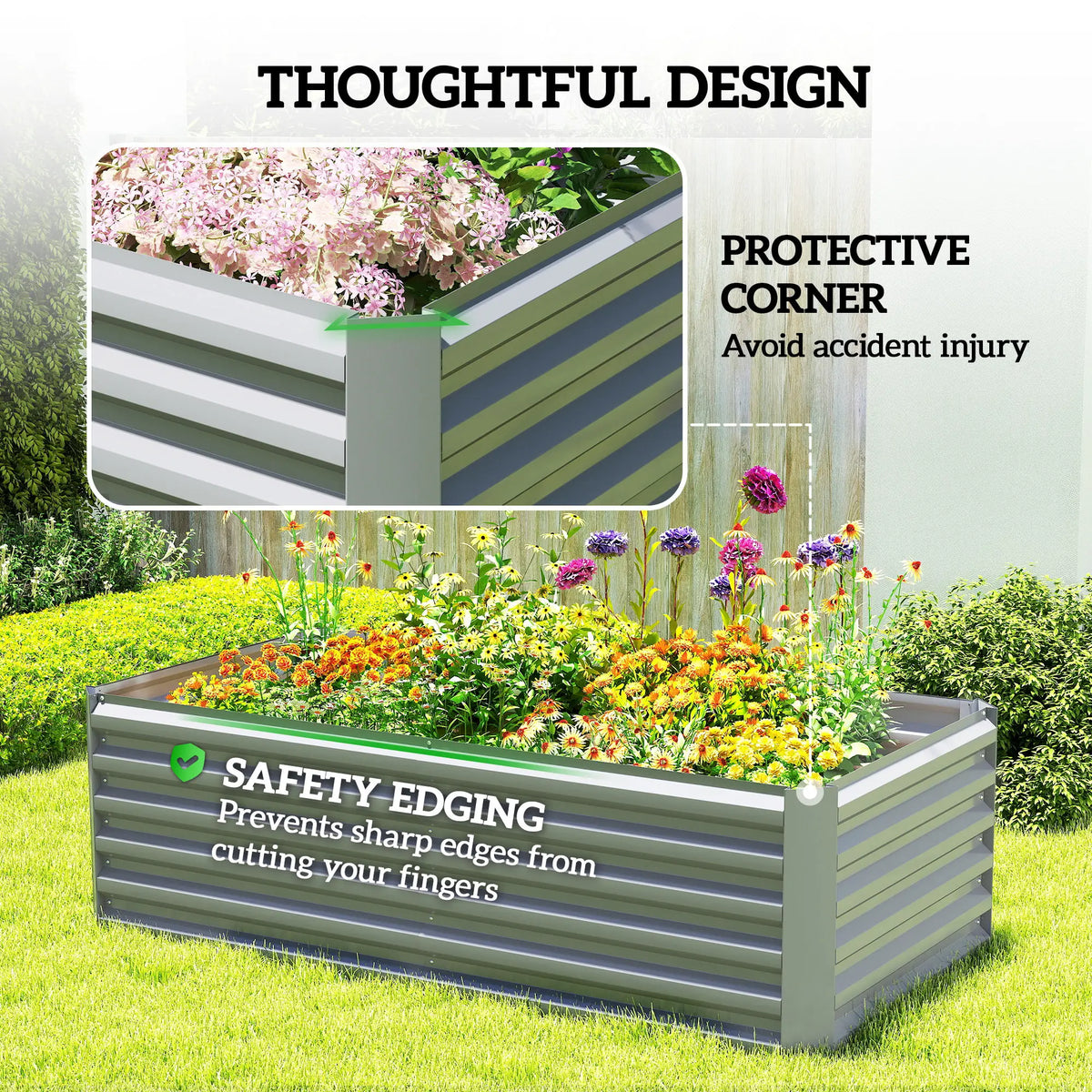 6' x 3' x 2' Raised Garden Bed, Galvanized Planter Box, Light Grey