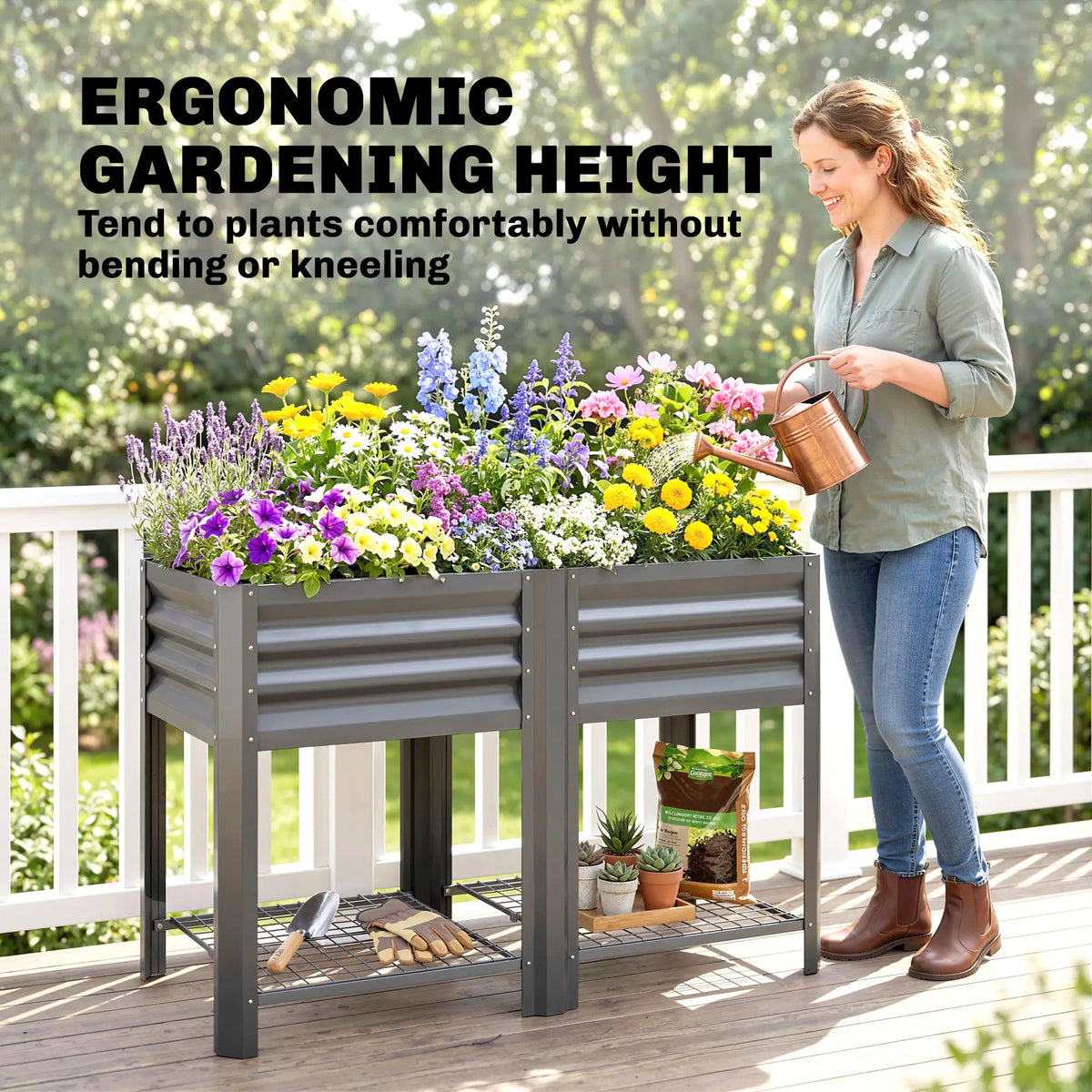 Raised Garden Bed With Legs, 31.5", Elevated Planter Box, Dark Grey Elevated Garden Beds at Gallery Canada
