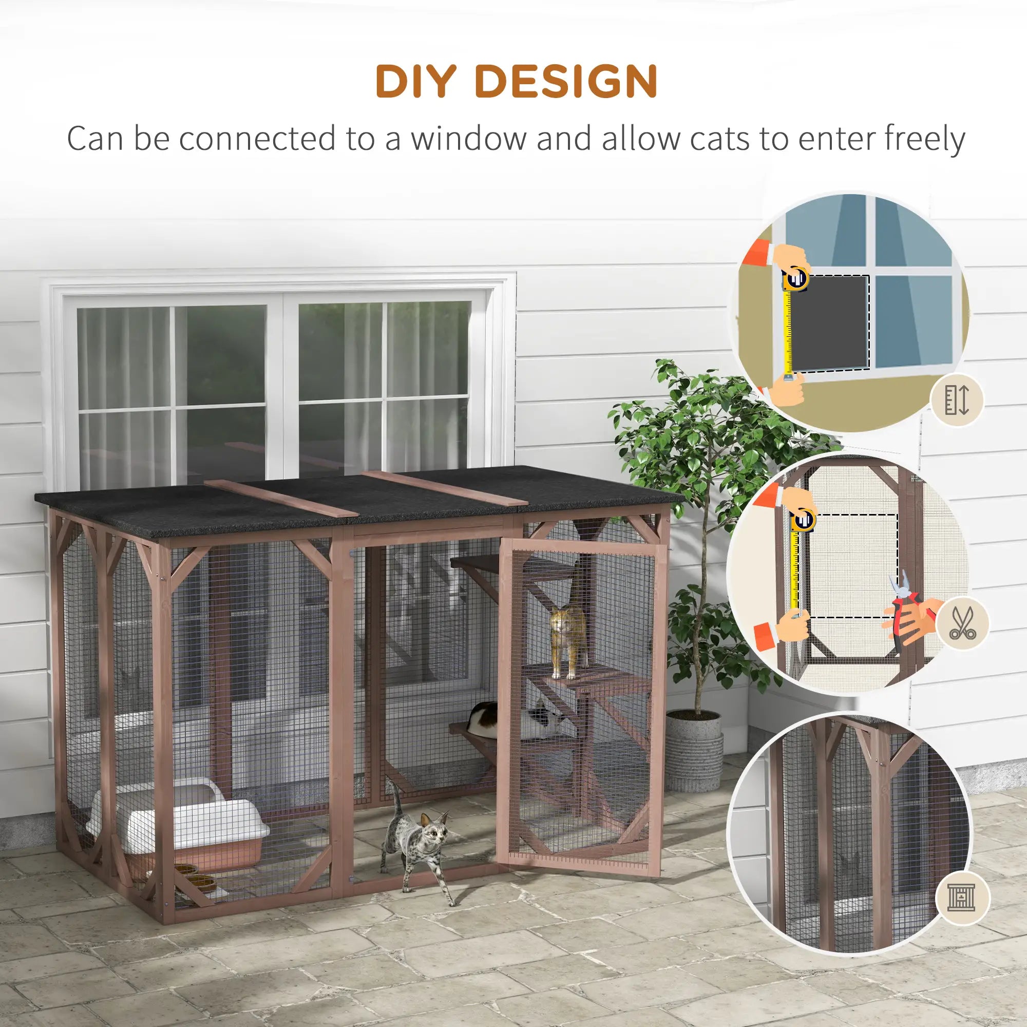 Indoor Outdoor Cat Cage, Catio Enclosure, Small Animal Hutch for Rabbit, Kitten, 3-Level, Lock, Camel Outdoor Cat Enclosures at Gallery Canada