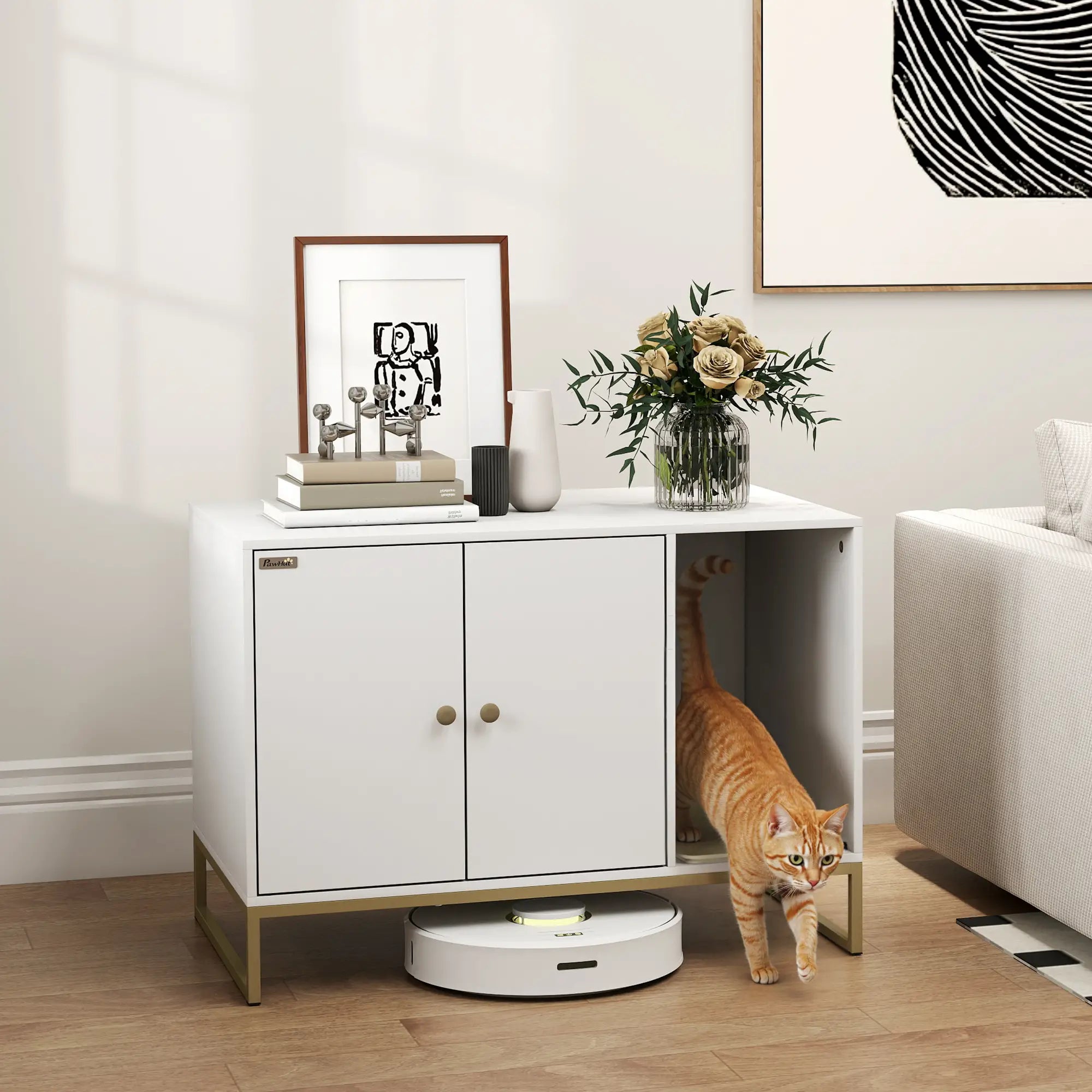 Cat Litter Box Enclosure, Tall Legs, Litter Mat, 31.5