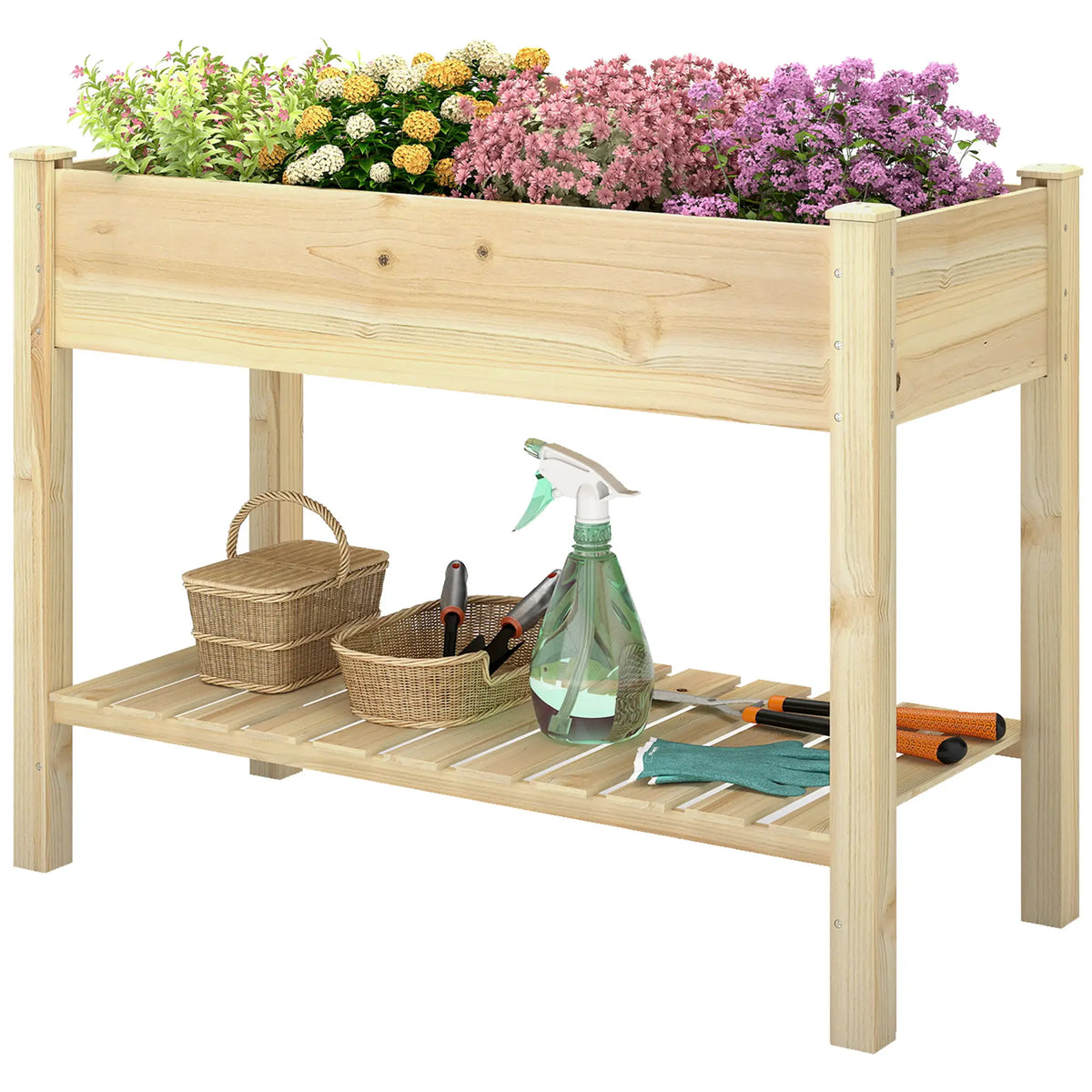 Elevated Planter Box With Legs, Storage Shelf, Raised Garden Bed, Natural Elevated Garden Beds Natural at Gallery Canada