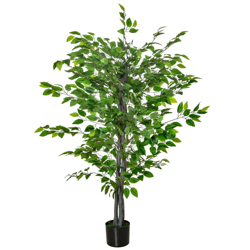 4.5ft Ficus Artificial Plant, Realistic Leaves, Potted, Green