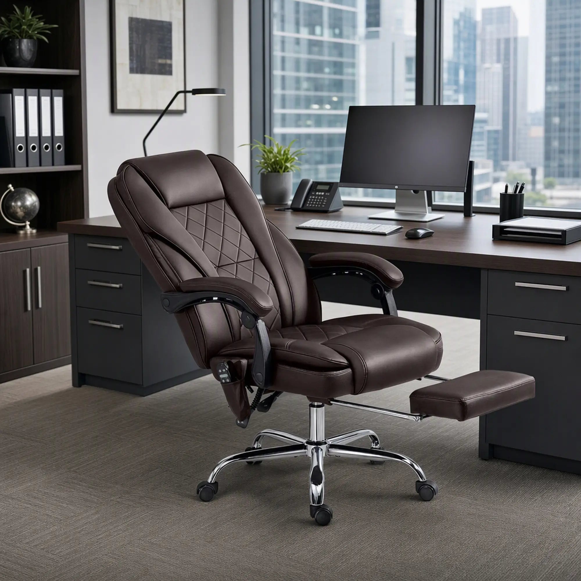 Massage Office Chair, Reclining Computer Chair, Adjustable Height, Footrest, Dark Brown Massage Chairs at Gallery Canada