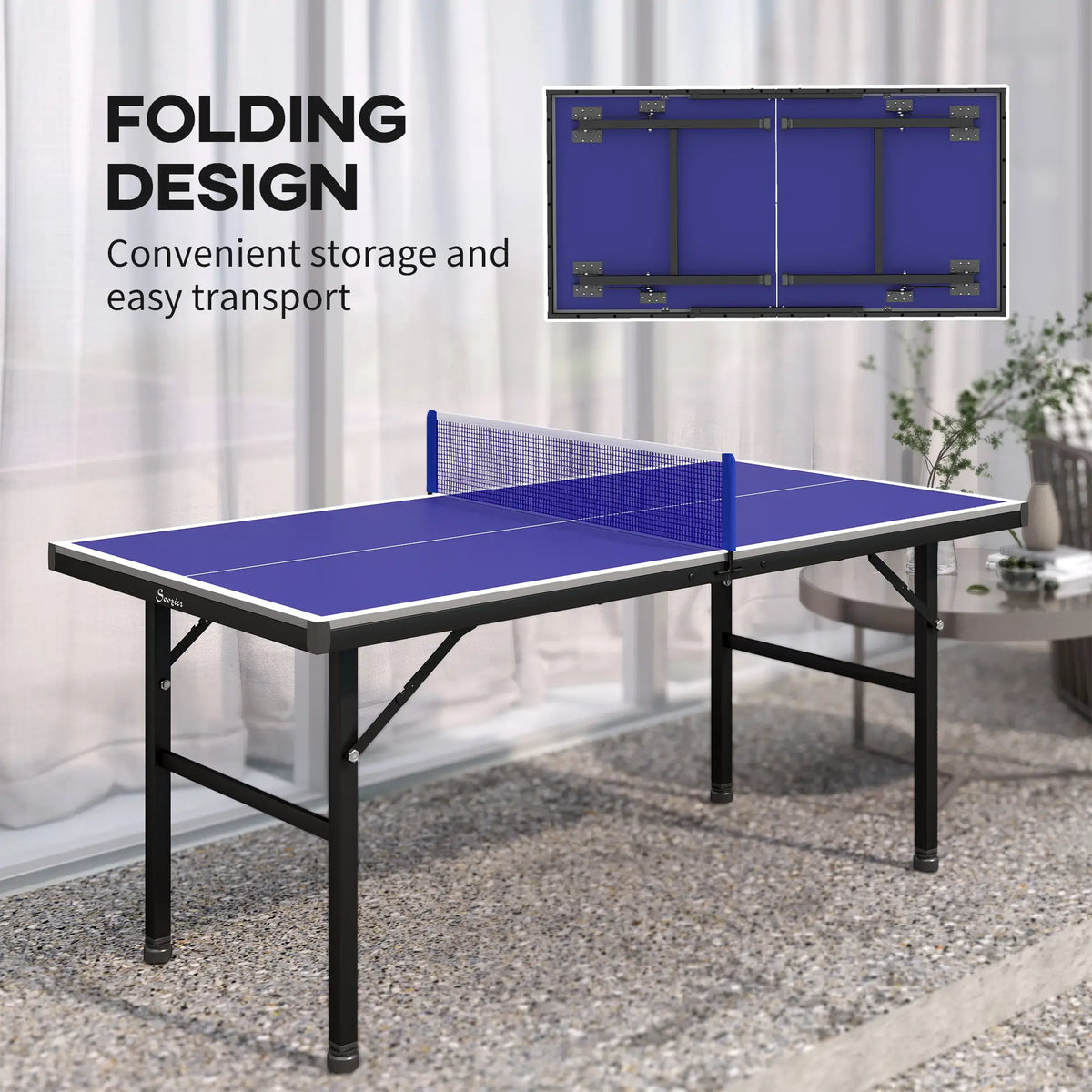5' x 2.5' Mini Ping Pong Table, Foldable, Adjustable Feet, Blue Game Tables at Gallery Canada