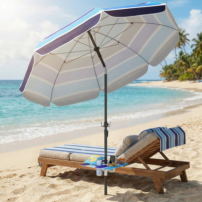 Adjustable Tilt Beach Umbrella, 78" Multicolor, Foldable Table Cup Holder, Multicolor