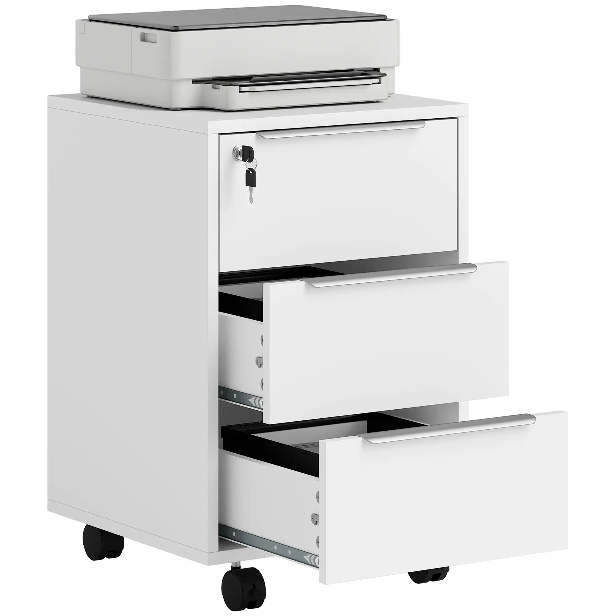 3-Drawer File Cabinet with Wheels, Vertical, Lock, White Office Cabinets & Cupboards at Gallery Canada
