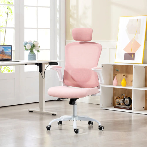 Ergonomic Office Chair, Mesh Desk Chair, Adjustable Headrest, Lumbar Support, Pink