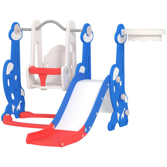 4-in-1 Slide, Swing Set, Basketball Hoop, Climber, Ages 1.5-4, Dark Blue Gym Sets & Swings Dark Blue at Gallery Canada