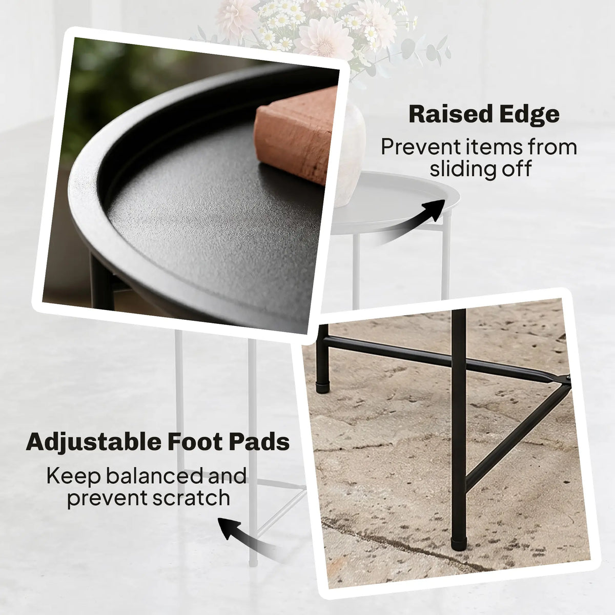 18" Outdoor Side Table, Removable Tray, Folding Legs, Black Patio Side Tables at Gallery Canada