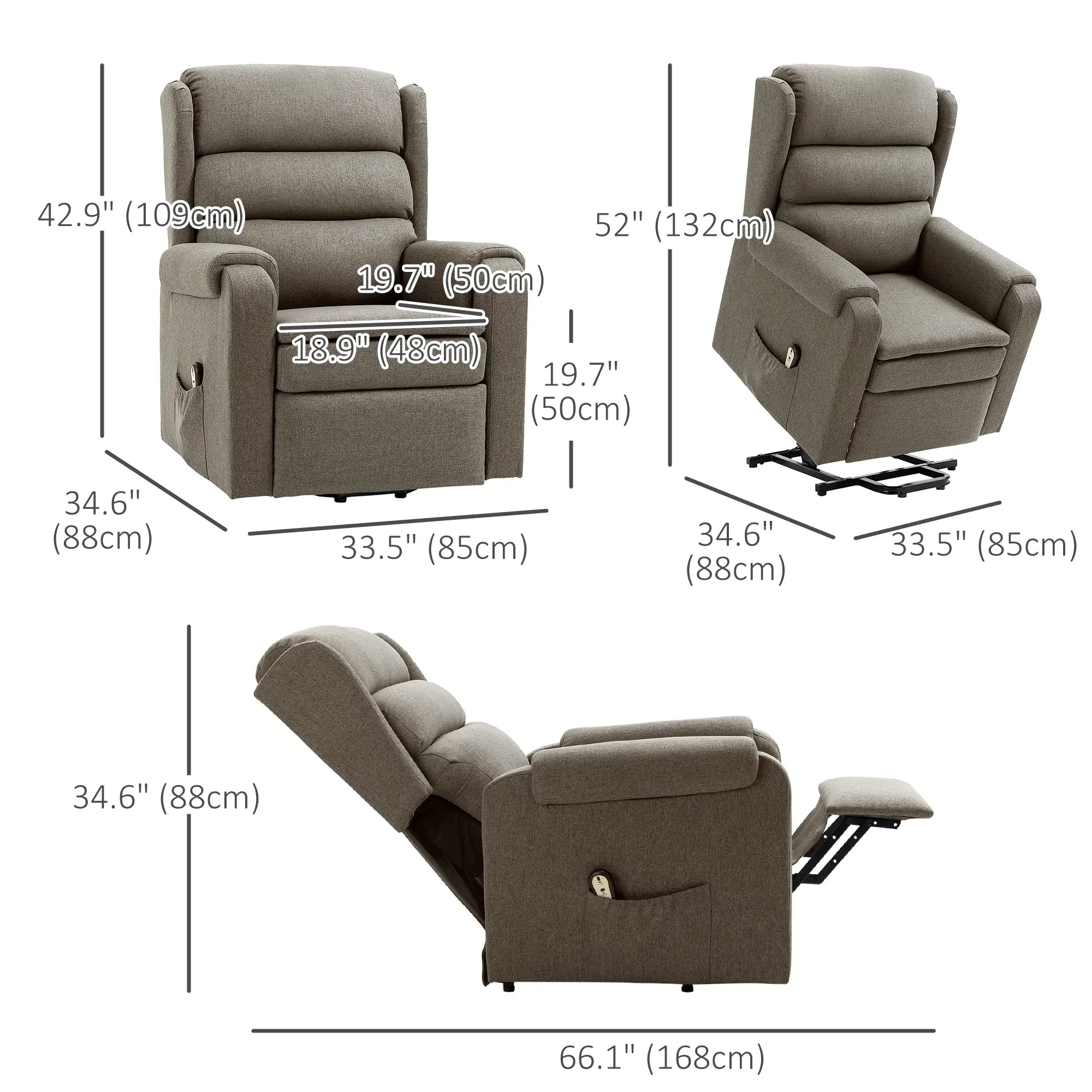 Power Lift Recliner Chair, Remote Control, Footrest, Side Pockets, Brown Electric Power Lift Chairs at Gallery Canada