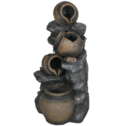 28.3" Solar Water Fountain, 4-Tier Resin Cascading Jars with LED Lights Water Fountains Dark Grey, Brown at Gallery Canada