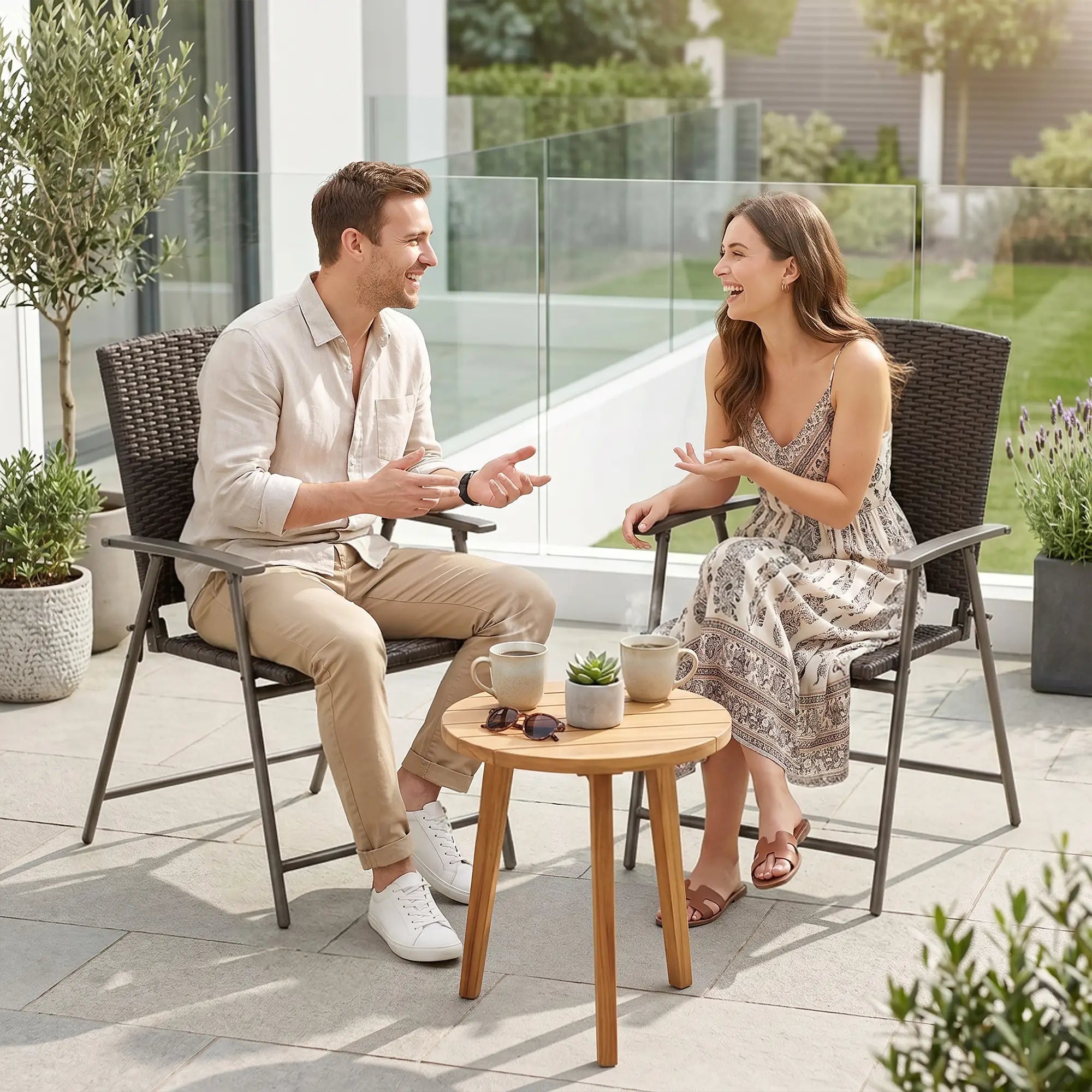 Wicker Dining Chair Set of 2, Rattan Foldable Chairs, Steel Frame, Brown Patio Chairs at Gallery Canada