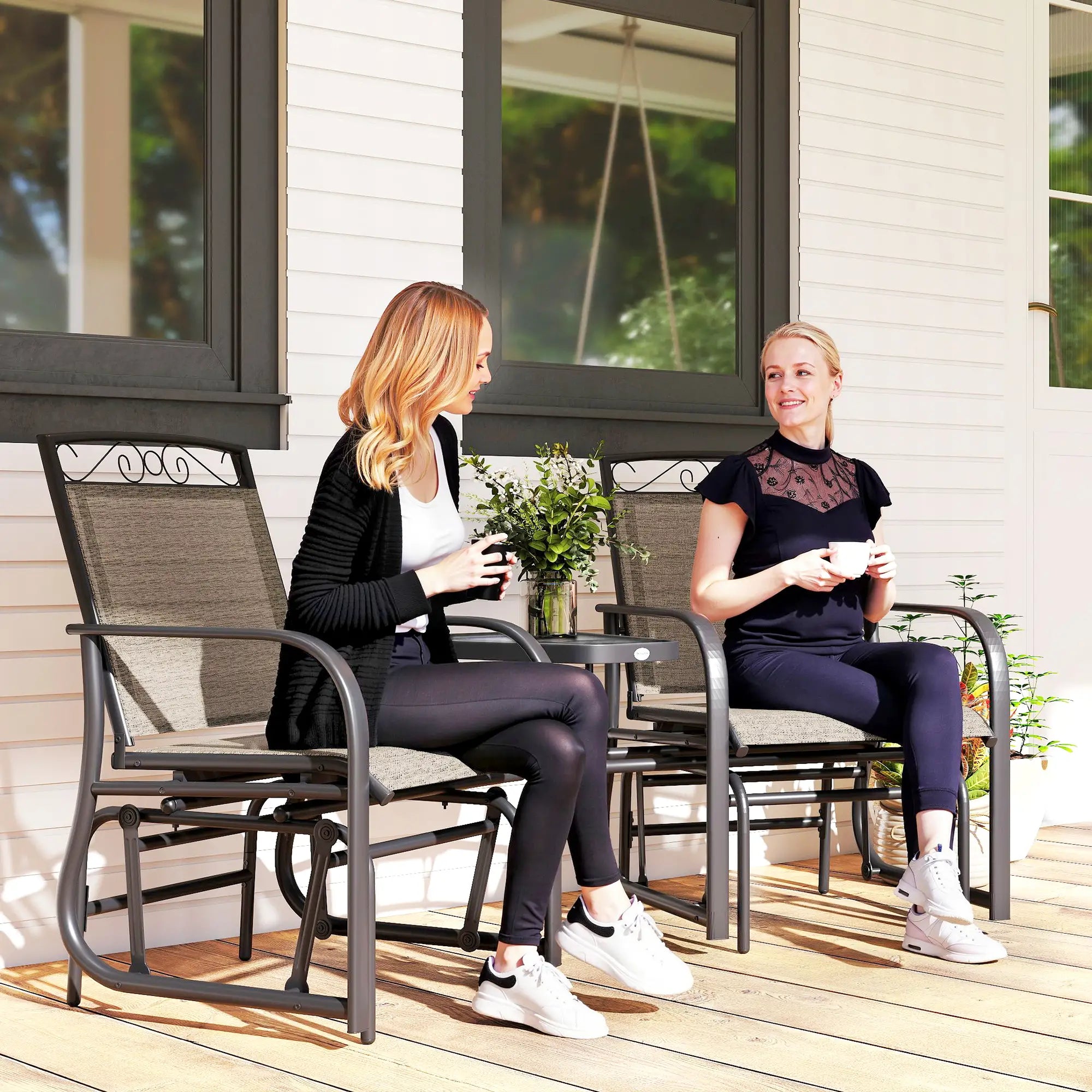 Outdoor Glider Bench With Coffee Table, Patio 2-Seat Rocking Chair, Brown Outdoor Gliders at Gallery Canada