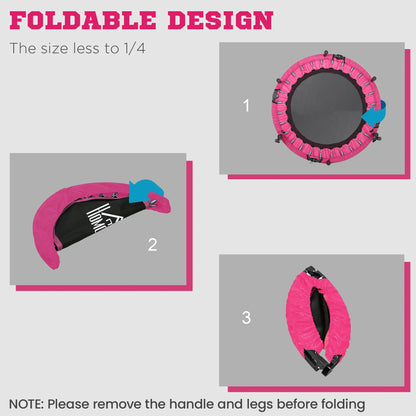 40" Foldable Mini Fitness Trampoline, Adjustable Foam Handle, Pink Trampolines at Gallery Canada