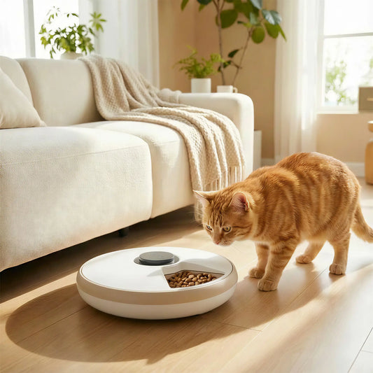 Automatic Cat Feeder, Dry Wet Food, 6 Trays, Battery Powered, Light Brown Dog Bowls White, Light Brown at Gallery Canada