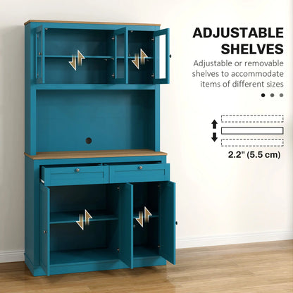 71" Pantry Cabinet with Microwave Space, Adjustable Shelves, Navy Blue Kitchen Pantry Cabinets at Gallery Canada