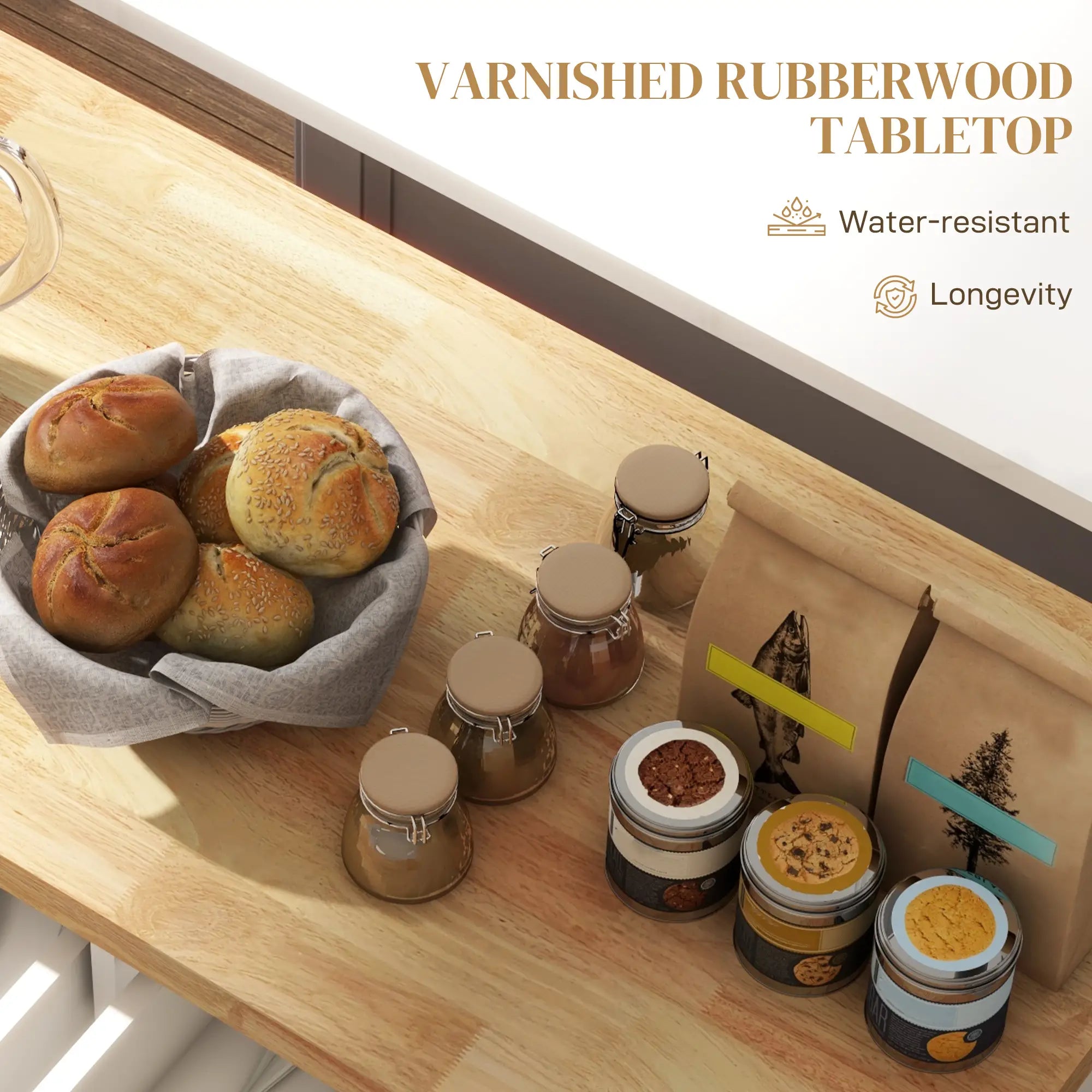 Kitchen Island with Storage, Rolling Cart, Rubber Wood Top, Cream White Kitchen Islands & Kitchen Carts at Gallery Canada