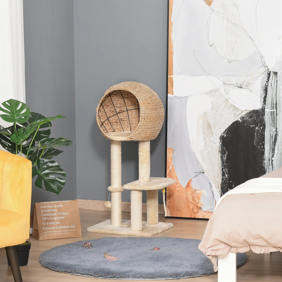 39" Cat Tree with Scratching Post, Condo, Plush Perch, Beige Cat Trees at Gallery Canada