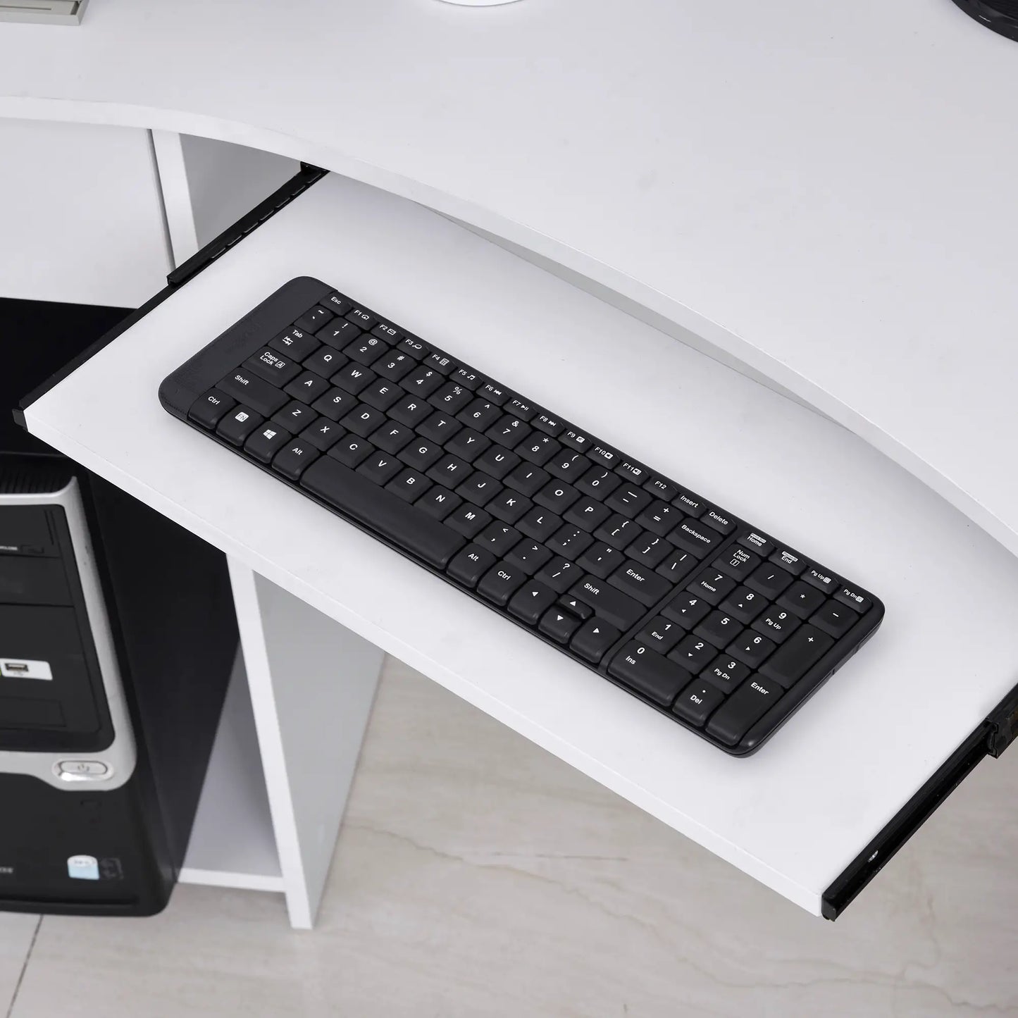 L-Shaped Desk With Keyboard Tray, Shelves, Drawer, CPU Stand, White Computer Desks at Gallery Canada
