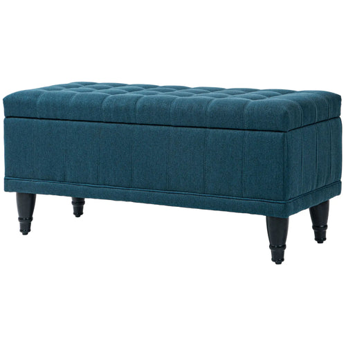 Linen Storage Ottoman, Button Tufted Bench for Bedroom, Blue