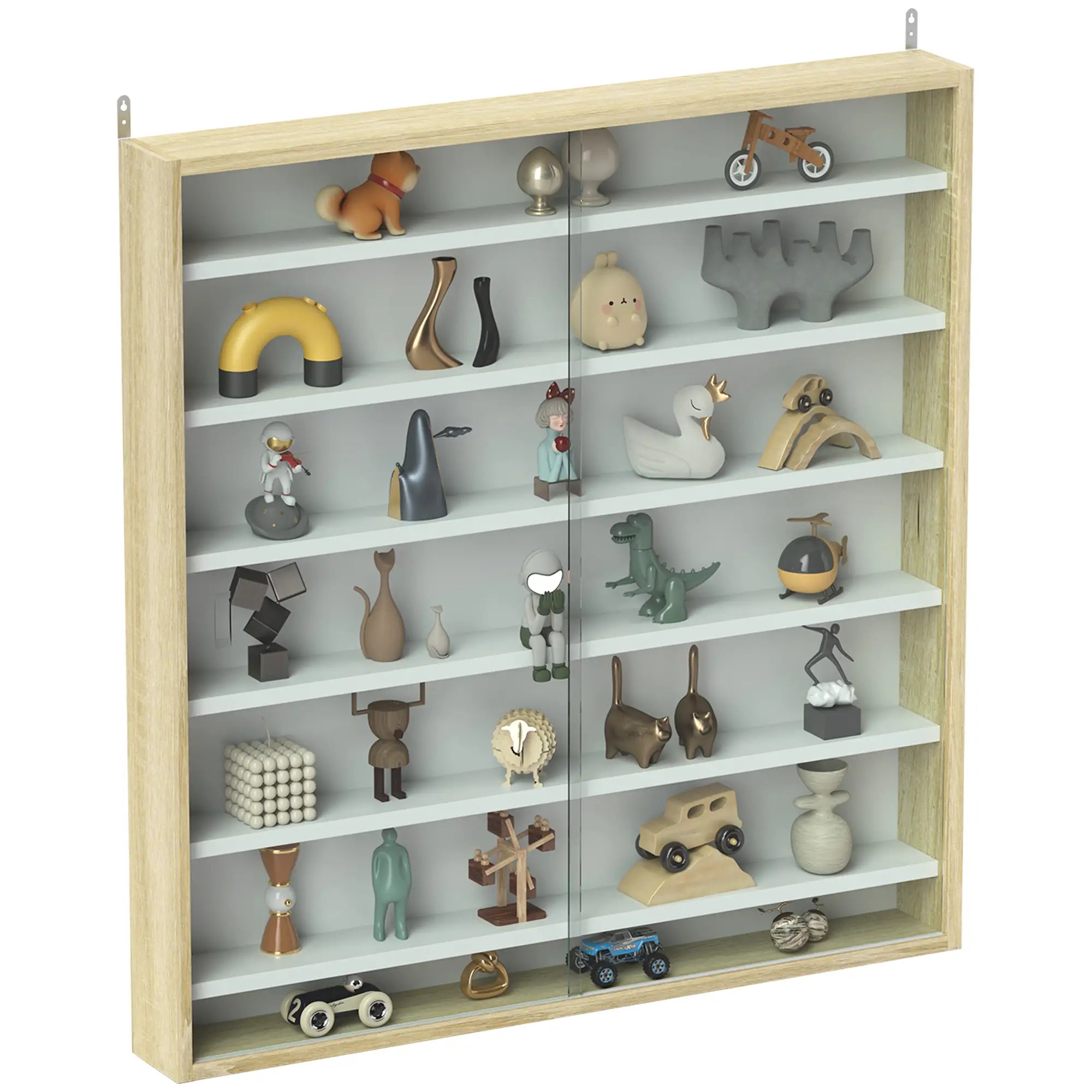 7-Tier Display Cabinet, Glass Curio Cabinet, Oak And White, White Display Bookshelves at Gallery Canada
