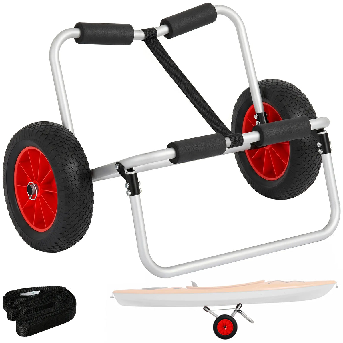 Foldable Kayak Cart, 198LBS Canoe Trolley, 10" No-Flat Wheels, Kayak Carts Silver, Black, Red at Gallery Canada