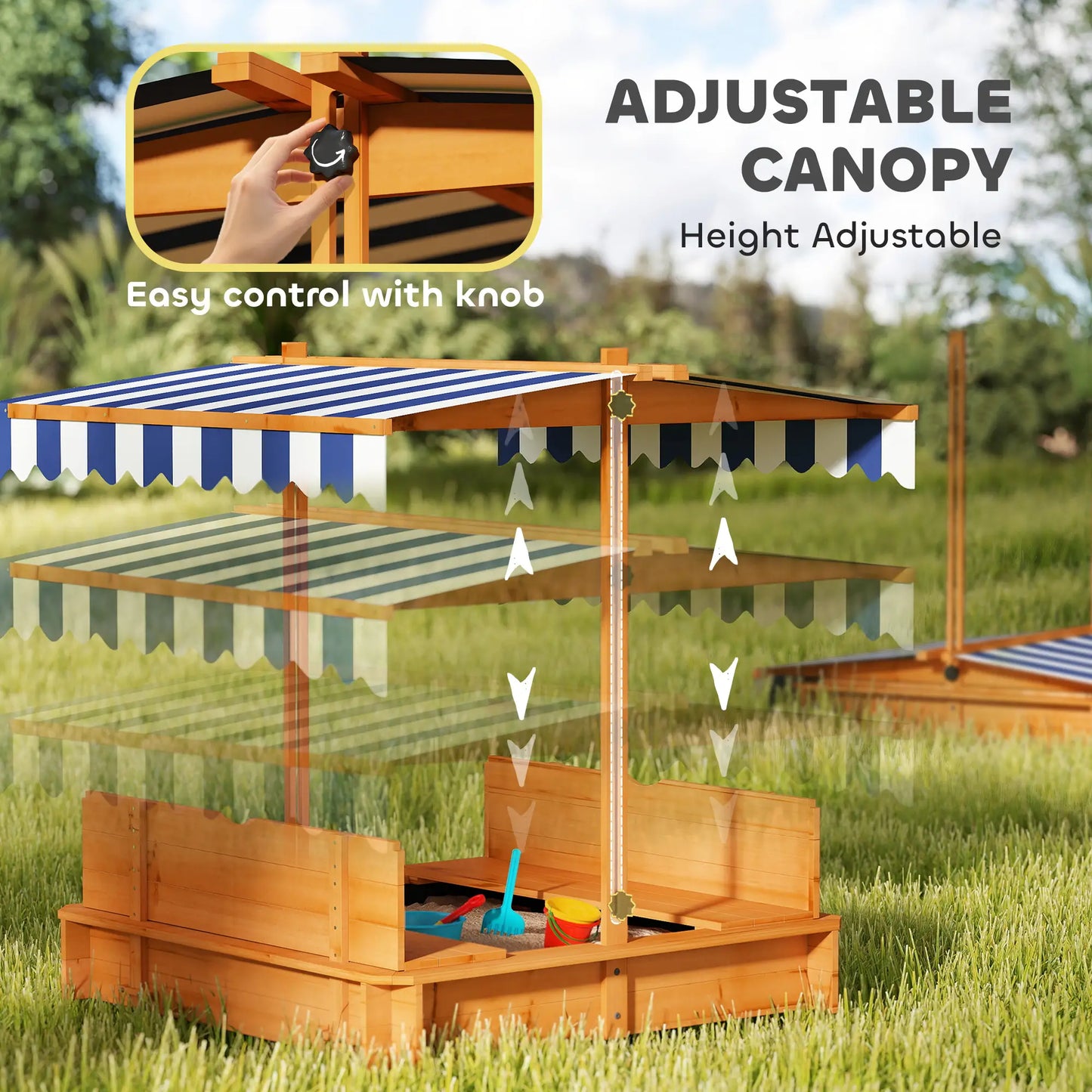 Wooden Kids Sandbox with Cover, Foldable Bench Seats, Adjustable Canopy, Red Sandboxes & Accessories at Gallery Canada