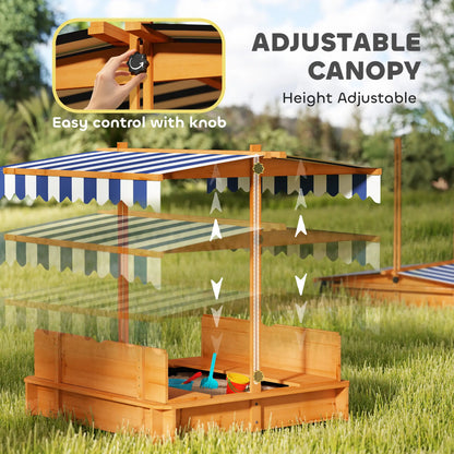 Wooden Kids Sandbox with Cover, Foldable Bench Seats, Adjustable Canopy, Red Sandboxes & Accessories at Gallery Canada