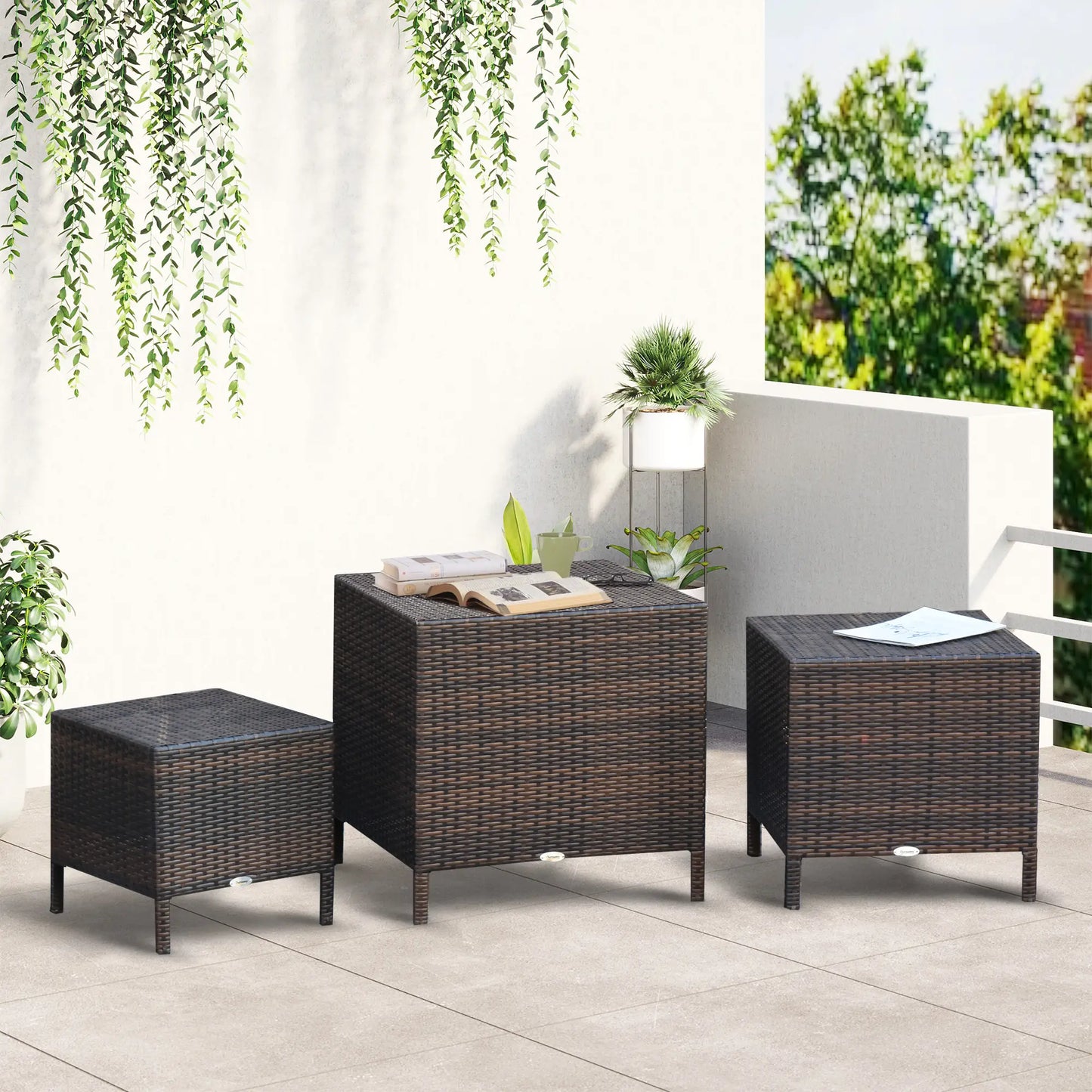 Set of 3 Wicker Nesting Tables, Rattan, All Weather, Brown Bistro Sets at Gallery Canada