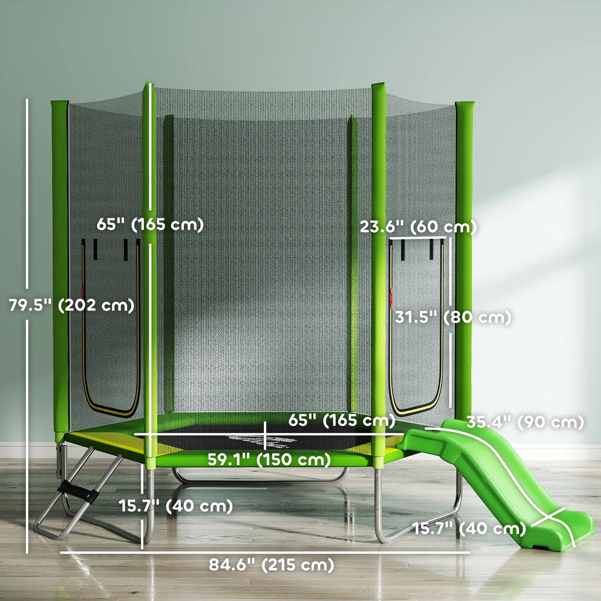 85" Trampoline With Safety Enclosure, Slide Ladder, Ages 3+, Green Trampolines at Gallery Canada