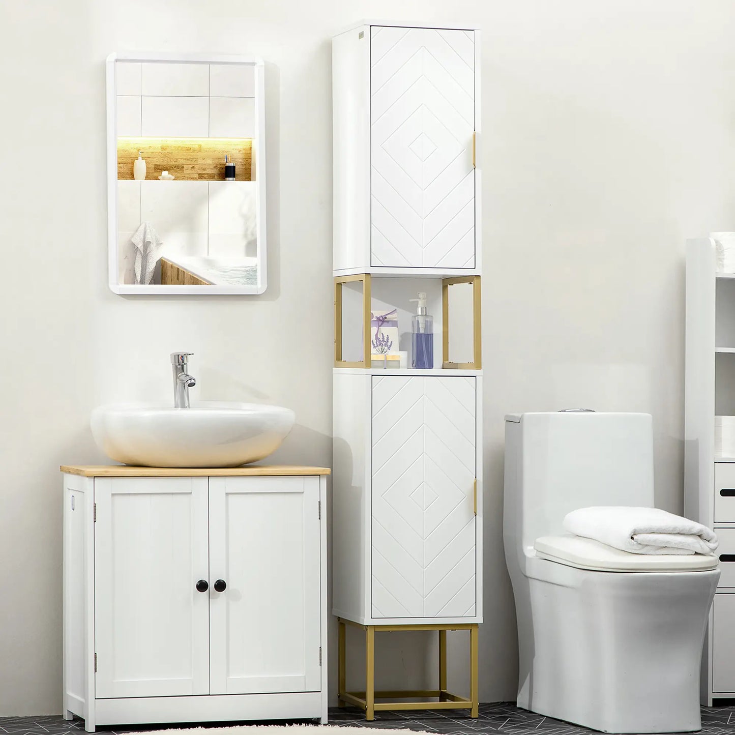 Tall Bathroom Storage Cabinet, Narrow with Adjustable Shelf, White Bathroom Cabinets at Gallery Canada