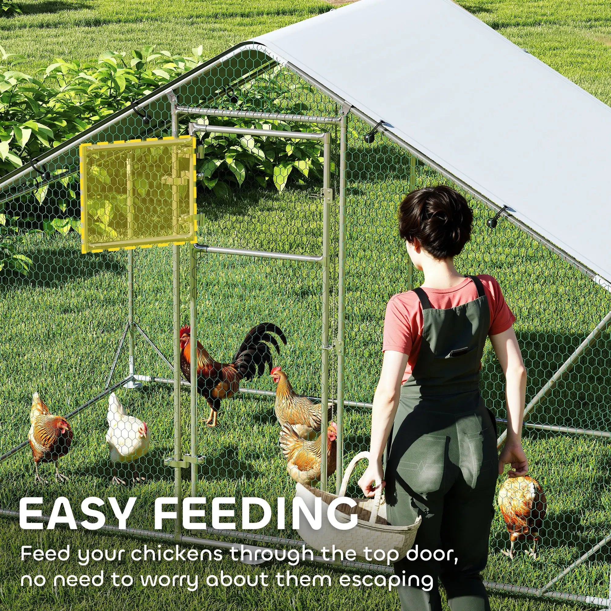 Large Metal Chicken Run, Waterproof UV-Resistant Cover, Feeding Door, Hanging Feeder, Perch for 6-8 Chickens Chicken Coops at Gallery Canada