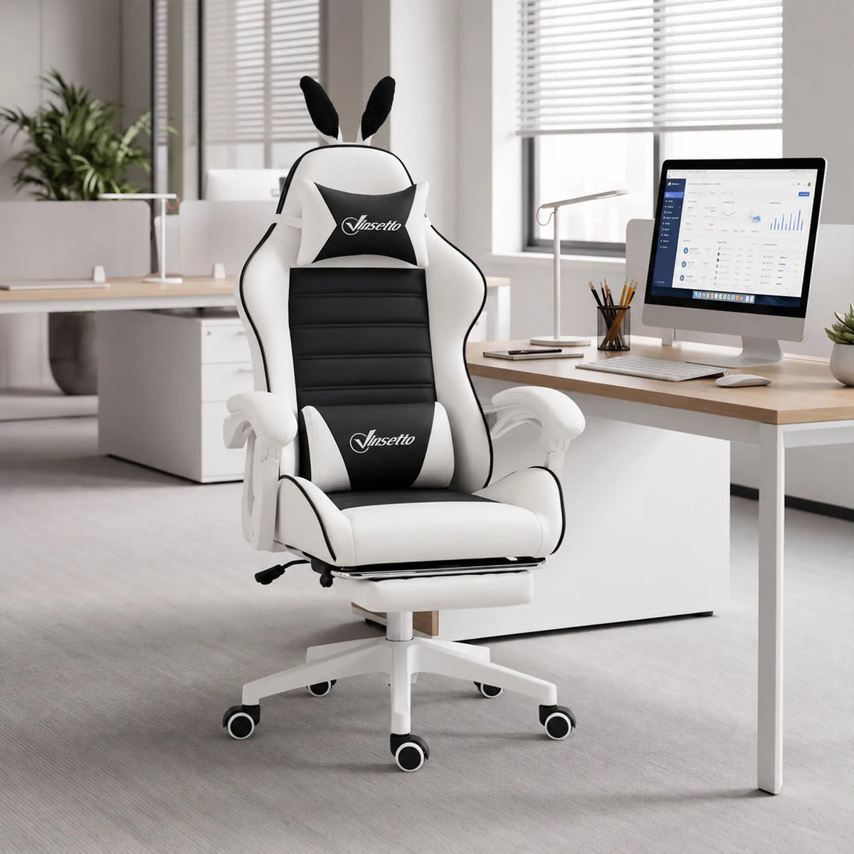 Racing Gamer Chair, PU Leather with Footrest, Headrest, Lumbar Support, Black Video Game Chairs at Gallery Canada