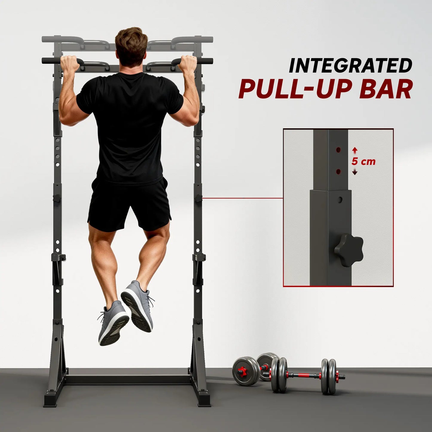 Adjustable Squat Rack, Bench Press Rack With Weight Plate Holders, Black Dumbbells & Barbells at Gallery Canada