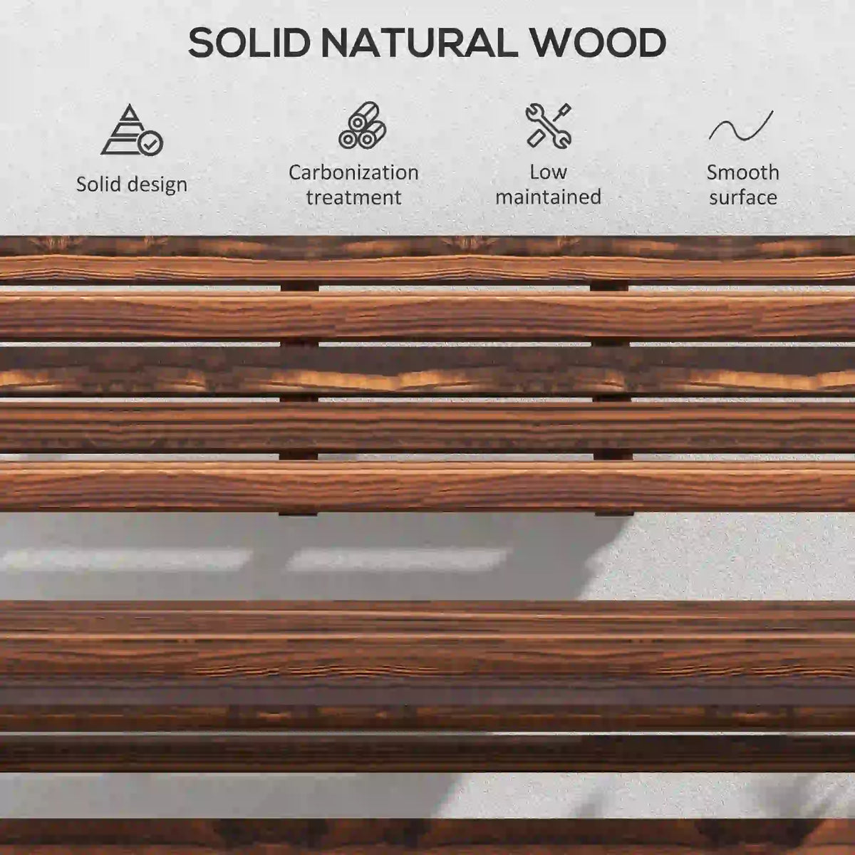 2-Seater Wooden Outdoor Bench, Foldable, Slatted Backrest, Carbonised Finish Outdoor Benches at Gallery Canada