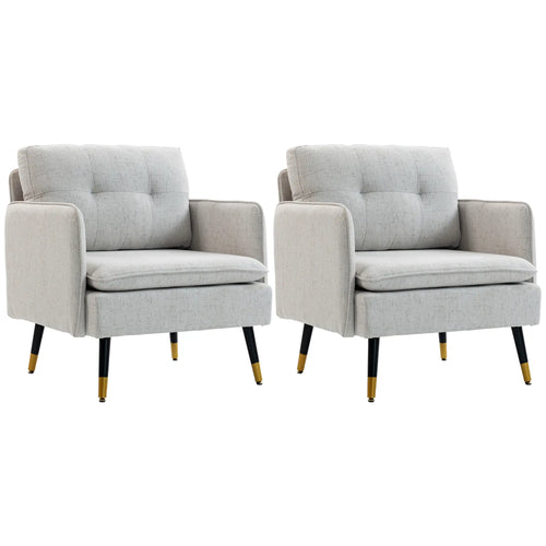 Accent Chairs Set of 2, Upholstered Armchairs, Tufted Back Cushion, Steel Legs