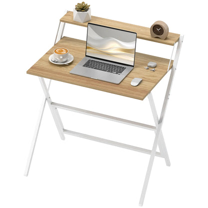 32" Folding Computer Desk with Monitor Shelf, Natural Wood Office Desks & Work Stations Natural at Gallery Canada