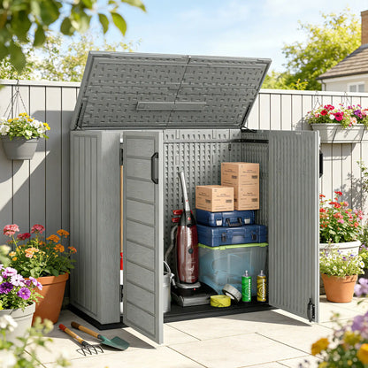 33 Cu.ft Plastic Outdoor Storage Shed, Lockable Doors, Light Grey