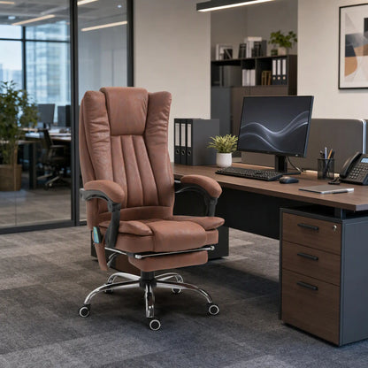 Office Chair, Vibration Massage Recliner, Retractable Footrest, Brown Massage Chairs at Gallery Canada