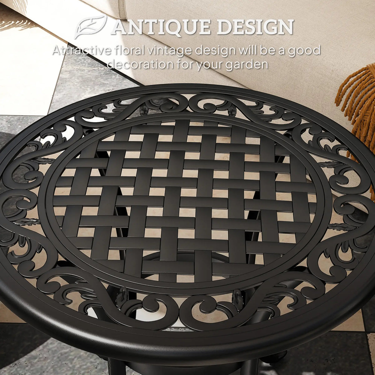 23.6" Round Outdoor Side Table, Cast Aluminum Frame, Black Patio Side Tables at Gallery Canada