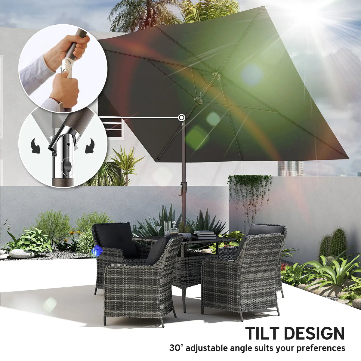 6.5x10ft Rectangle Patio Umbrella, Black