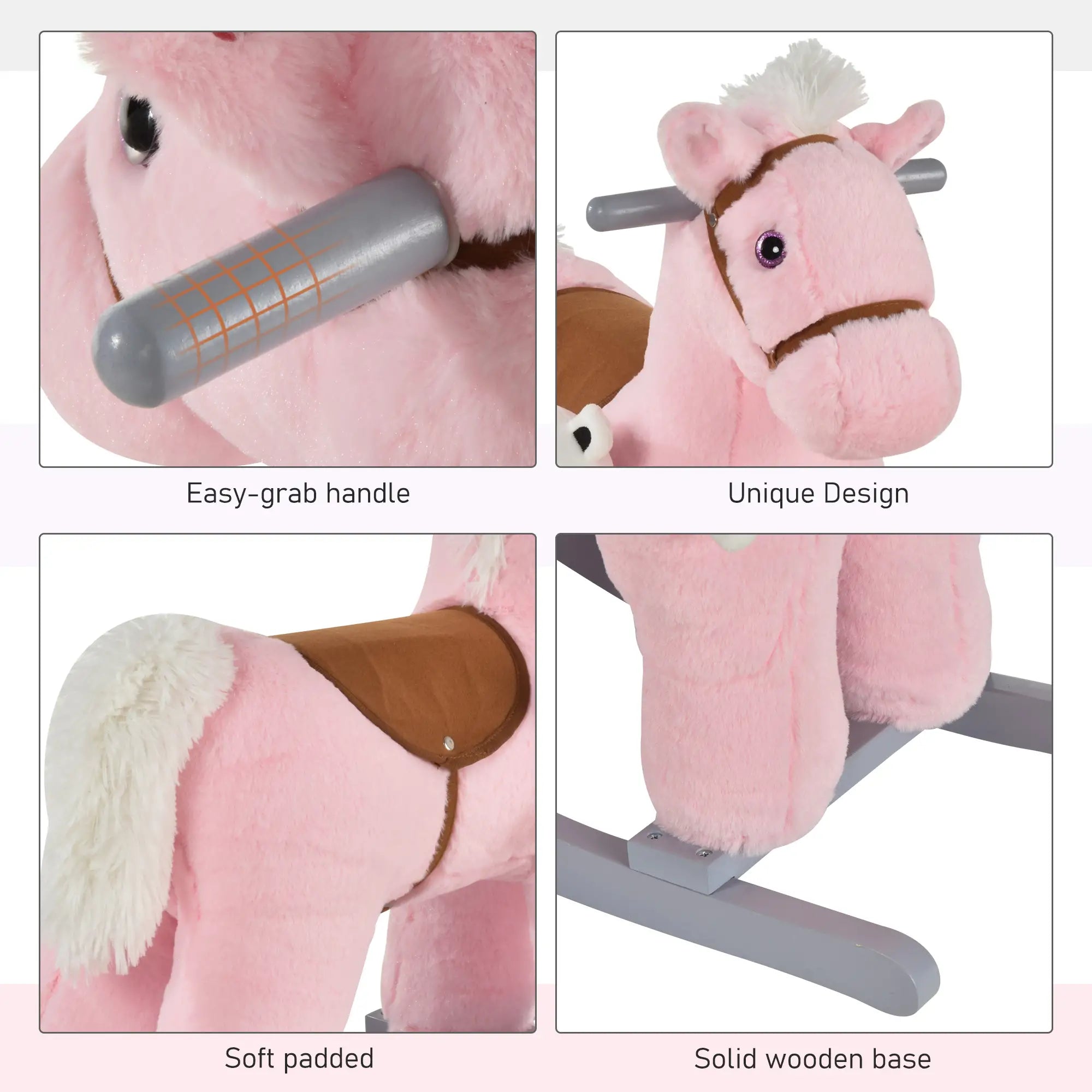Kids Plush Ride-On Rocking Horse, Soft Bear Toy, Realistic Sounds, Pink Rocking Horses at Gallery Canada