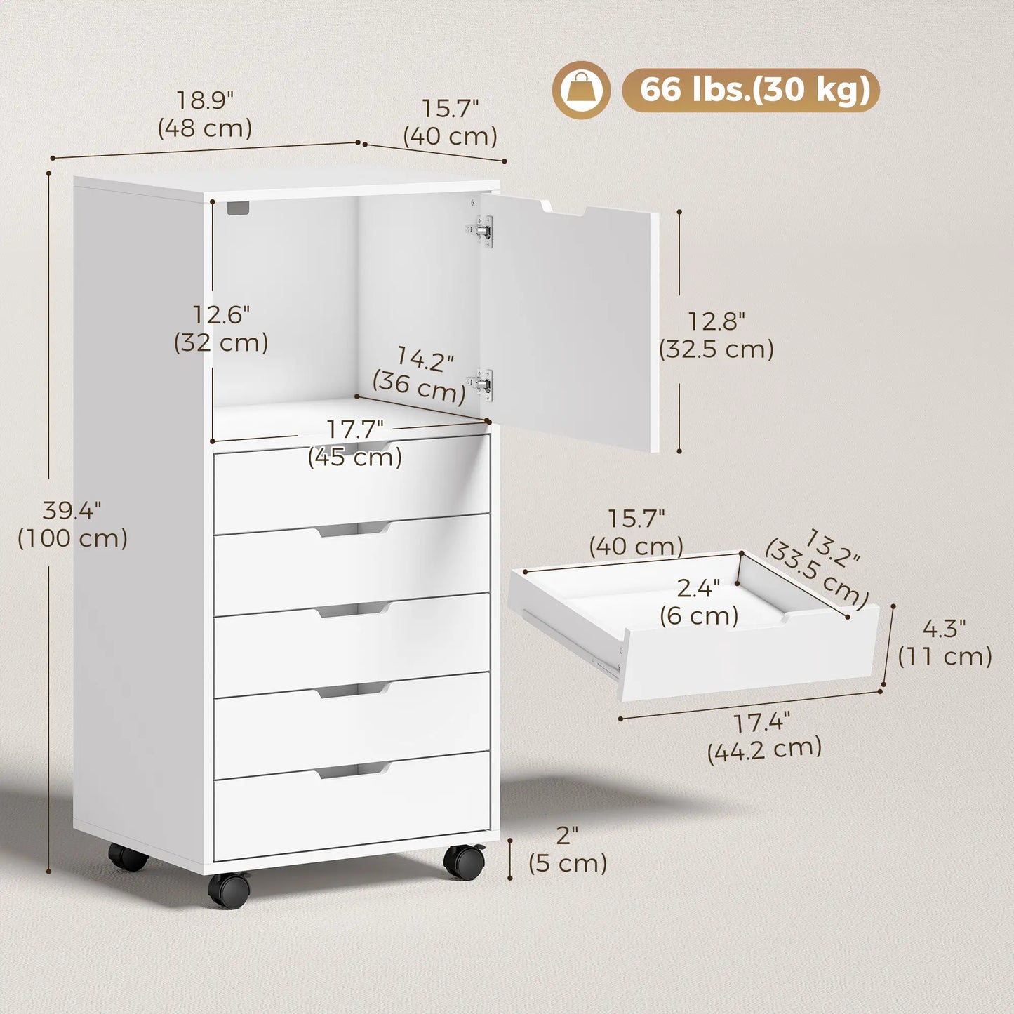 Mobile File Cabinet, 5 Drawers, White Office Cabinets & Cupboards at Gallery Canada