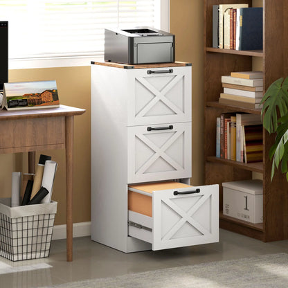 3 Drawer File Cabinet, Vertical Farmhouse, Fits Letter/A4, White Office Cabinets & Cupboards at Gallery Canada