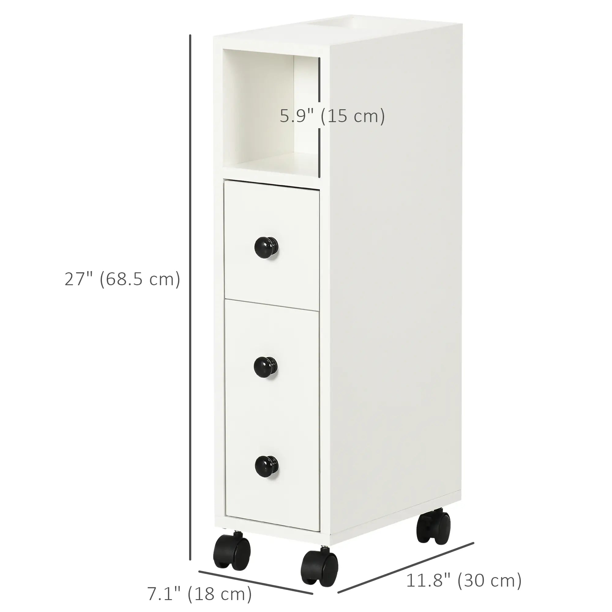 Slim Bathroom Cabinet with Wheels, Door, Drawer, 2 Compartments, White Bathroom Cabinets at Gallery Canada