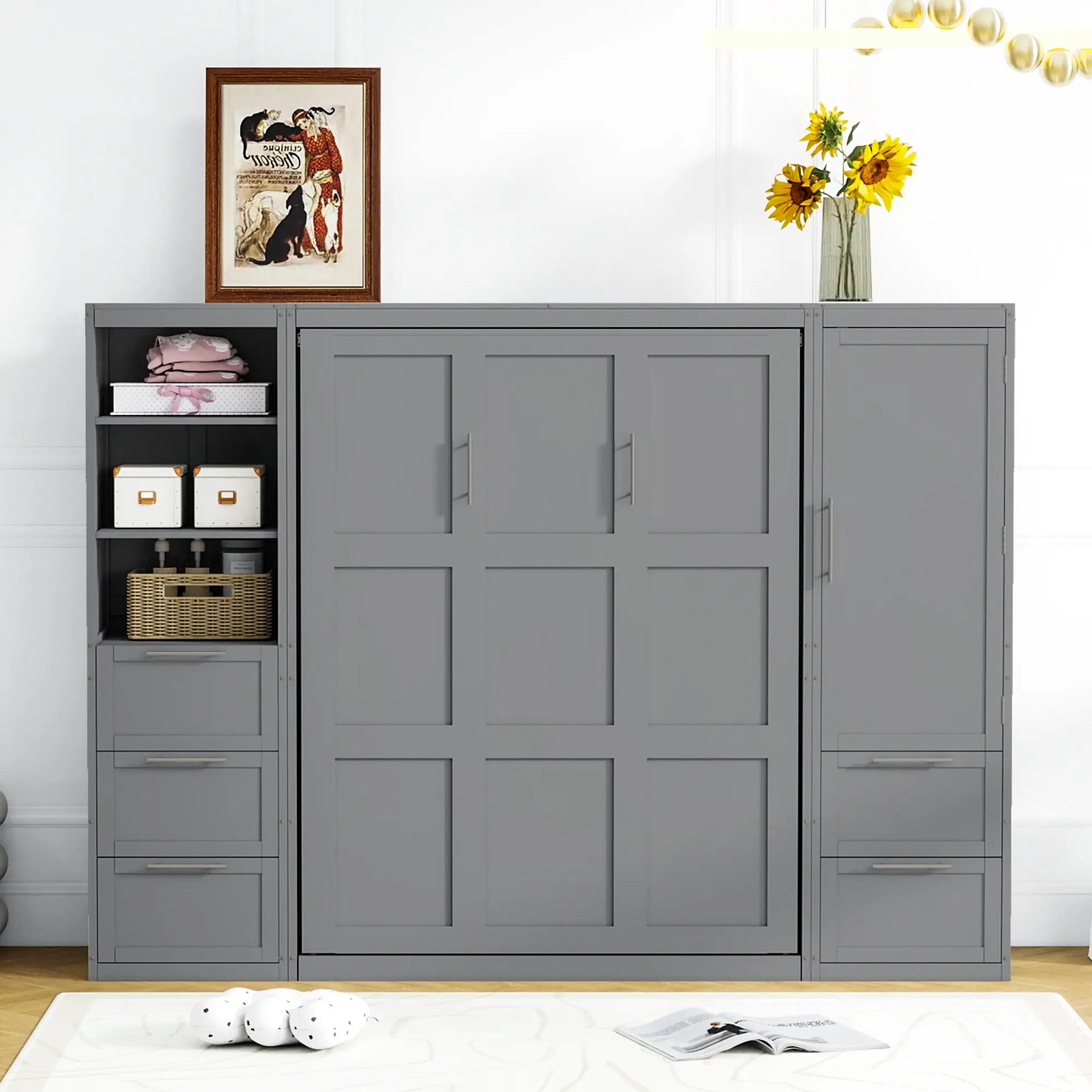 Murphy Bed with Closet, Drawers, Shelves, 120