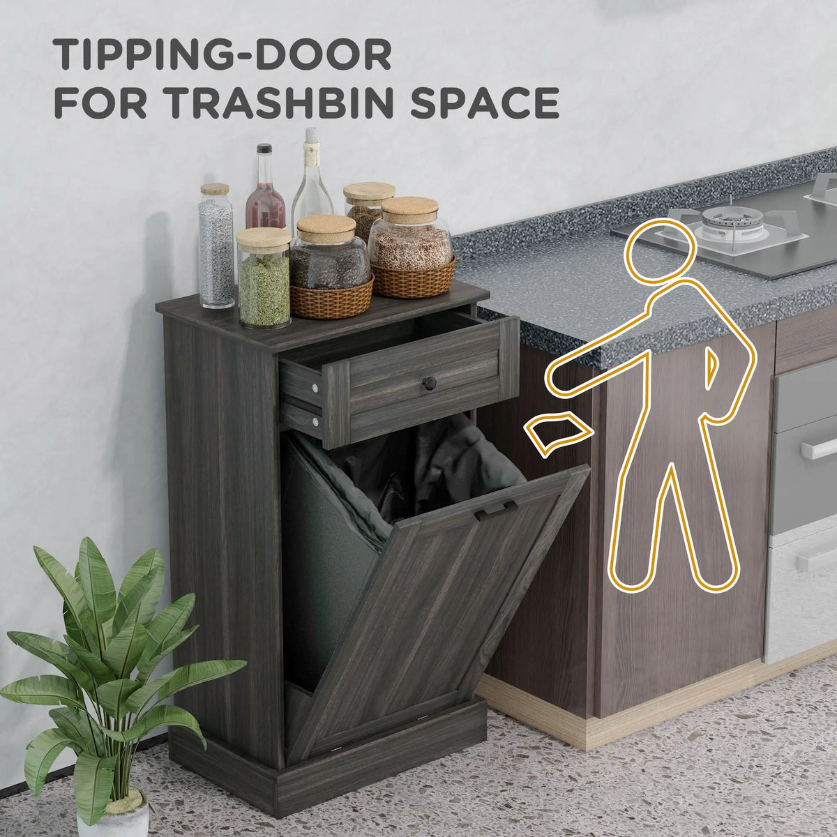 Kitchen Tilt Out Trash Bin Cabinet, Free Standing, Charcoal Grey Storage Cabinets at Gallery Canada