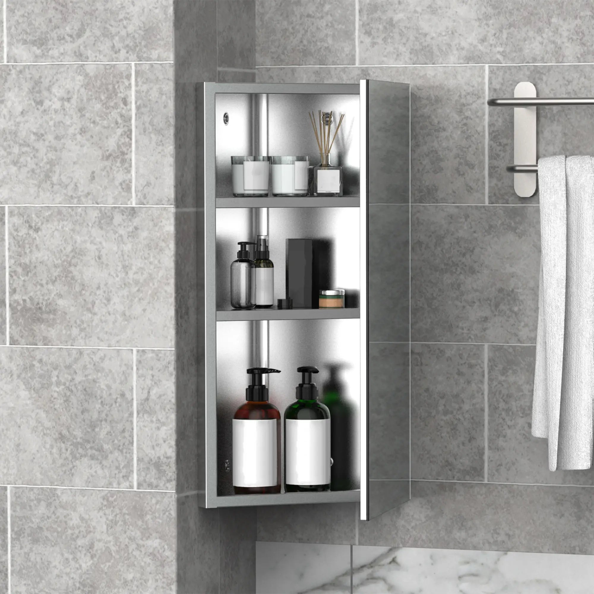 Wall Mounted Bathroom Corner Mirror Cabinet, Single Door, Stainless Steel Mirror Medicine Cabinets at Gallery Canada